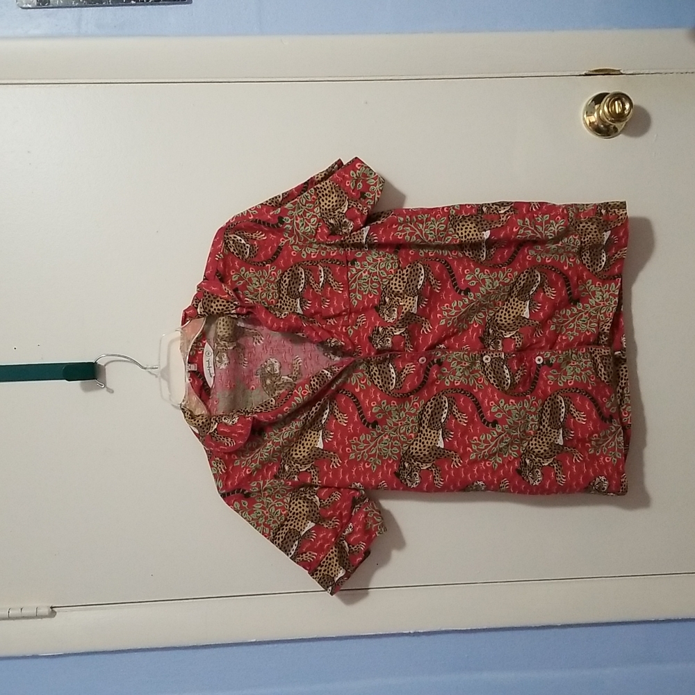 Print Fresh XS Red, Green, Brown and Black Jaguar Short Sleeve Collared Shirt
